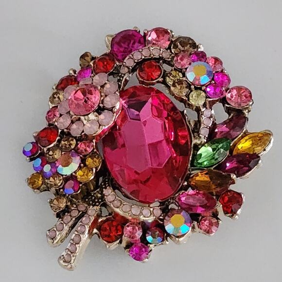 Beautiful Abstract Floral Brooch Faux Jewels Rhinestones Colorful - Picture 1 of 4